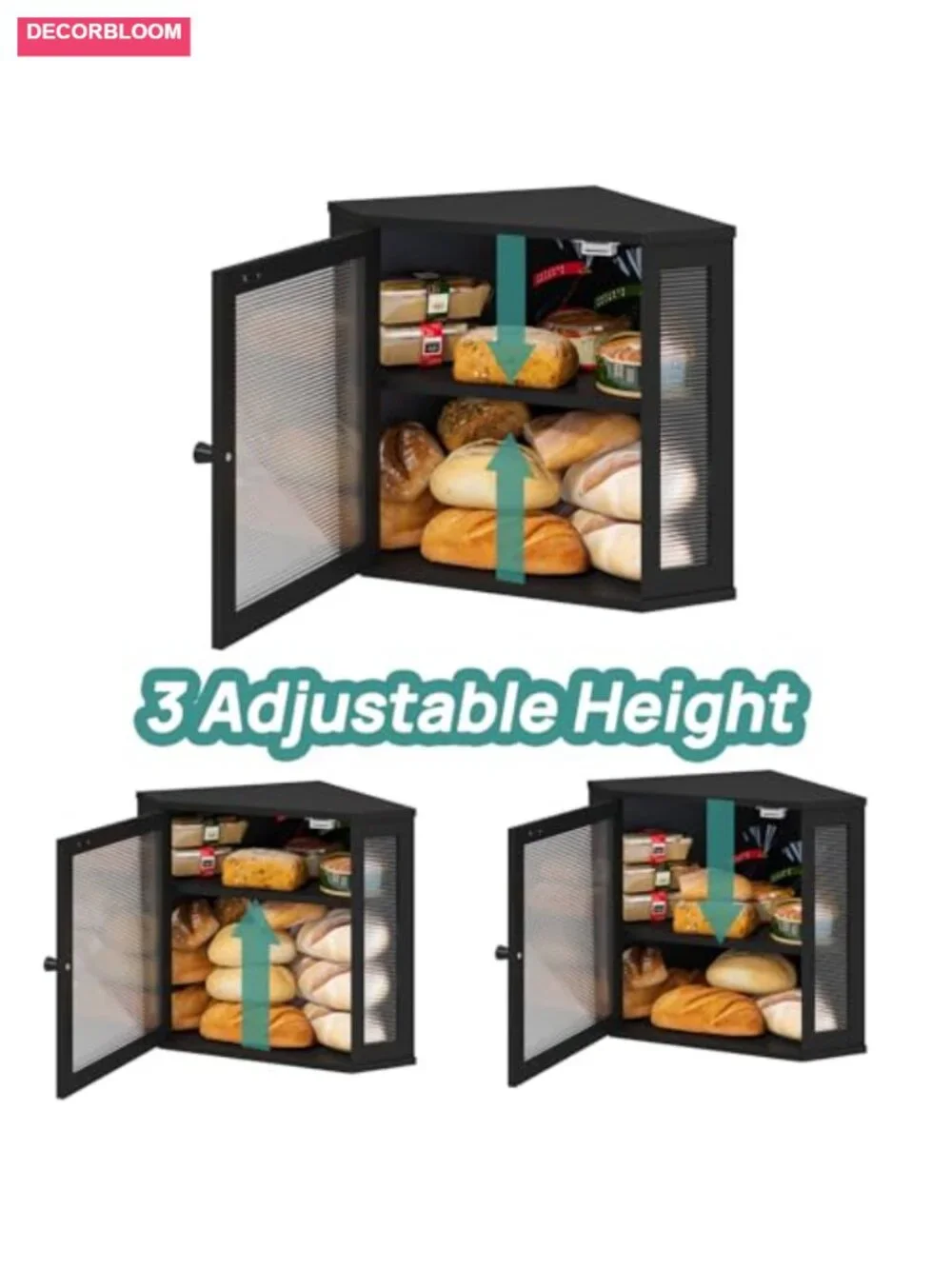 Corner Bread Box Bamboo Wood Large Capacity Storage with Acrylic Wavy Door